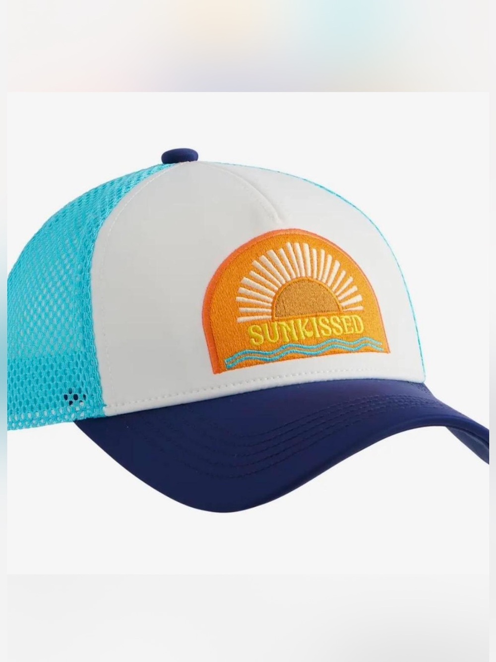 Sunkissed Trucker Hat — Turquoise Mesh & Navy Bill
